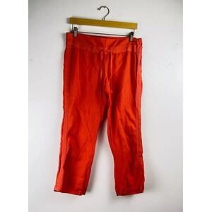 Benetton Pants Women's Sz Large Red‎ Linen Blend Cropped Drawstring Stretchy